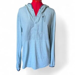Grundens Mens Shorebreak Fishing Hoodie Blue Snap Placket Sun Shirt Medium
